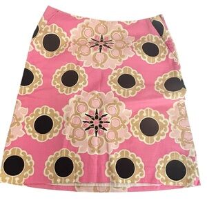 LILLY PULITZER Skirt Sz 6 Pink Tan Black Medallion Print Lined Linen Side Zip